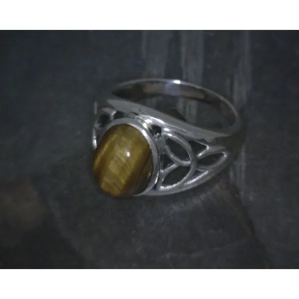 SS Cab Oval Tiger Eye W Trinity Knot Ring Vulcan's Forge LLC KANSAS CITY, MO