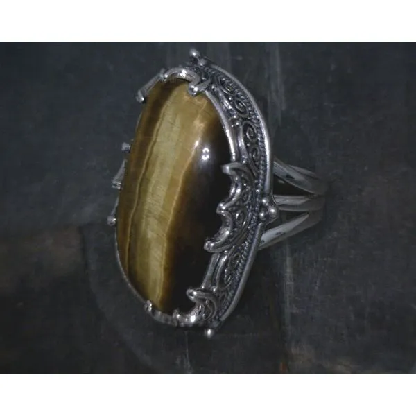 SS Cab Tiger Eye W Scrollwork Bz Ring Vulcan's Forge LLC KANSAS CITY, MO