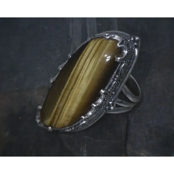 SS Cab Tiger Eye W Scrollwork Bz Ring Vulcan's Forge LLC KANSAS CITY, MO