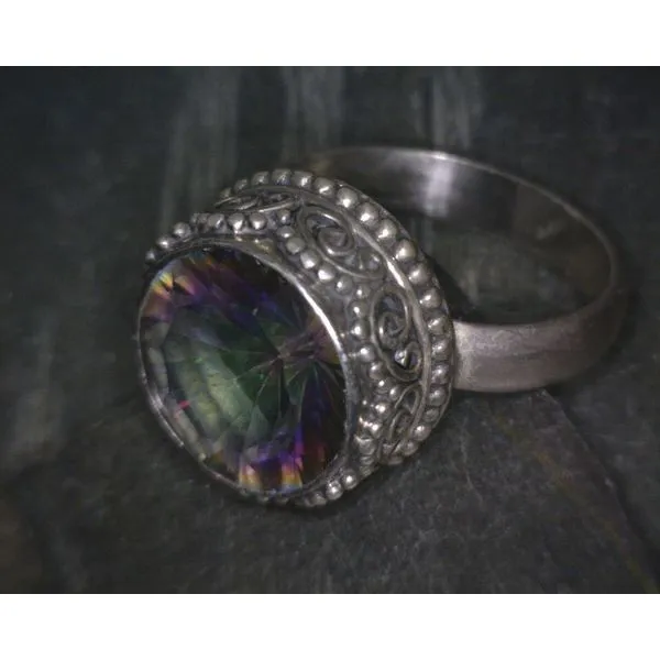 SS Round Mystic Topaz W Scrollwork Bz Ring Vulcan's Forge LLC Kansas City, MO