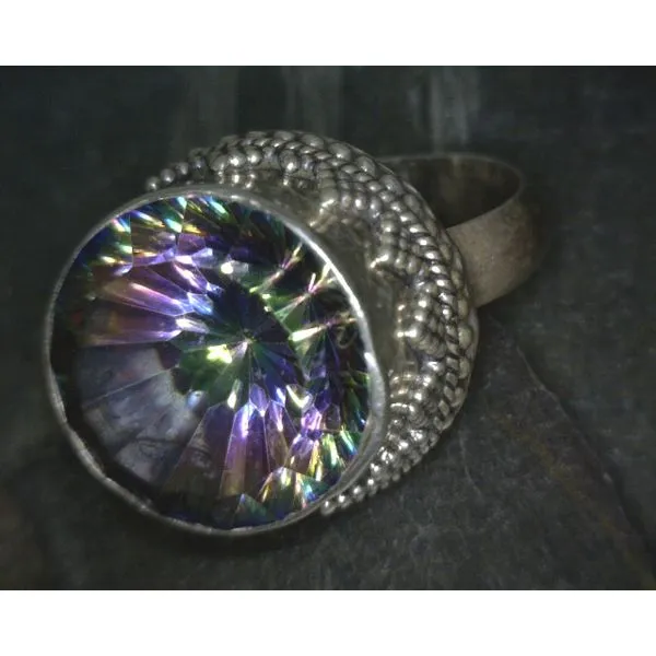 SS Round Mystic Topaz W Scrollwork Bz Ring Vulcan's Forge LLC KANSAS CITY, MO
