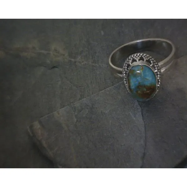 SS BZ Cab Oval Turquoise W Prong Detail   R Vulcan's Forge LLC KANSAS CITY, MO