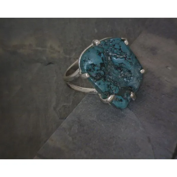 SS 6 Prong Set Freeform Rough Turquoise Ring Vulcan's Forge LLC KANSAS CITY, MO