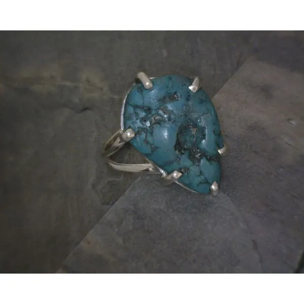 SS 6 Prong Set Freeform Rough Turquoise Ring Vulcan's Forge LLC KANSAS CITY, MO