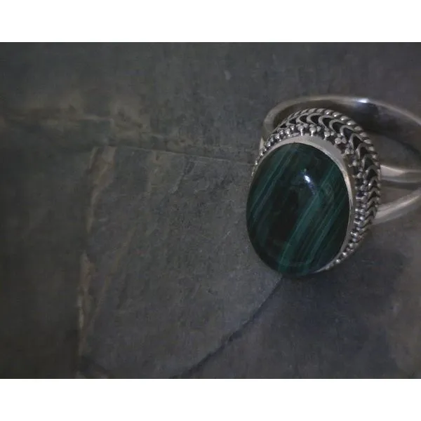 SS Cab Oval Malachite  W Scrollwork Bz R Vulcan's Forge LLC KANSAS CITY, MO