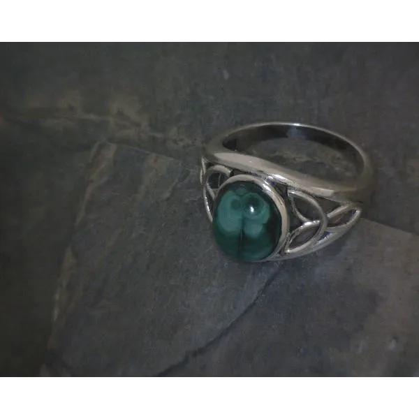 SS Cab Oval Malachite Celtic Knot  Ring Vulcan's Forge LLC KANSAS CITY, MO
