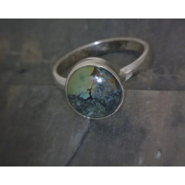 SS BZ Cab Round Turquoise Ring Vulcan's Forge LLC KANSAS CITY, MO