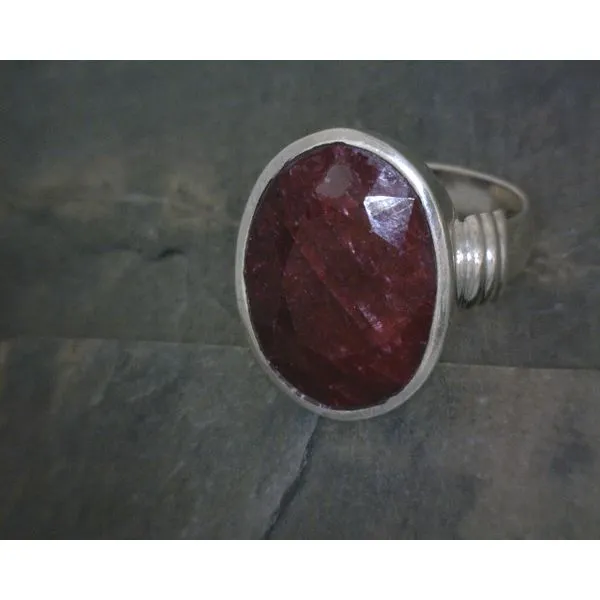 SS BZ Oval Faceted Ruby Ring Vulcan's Forge LLC KANSAS CITY, MO
