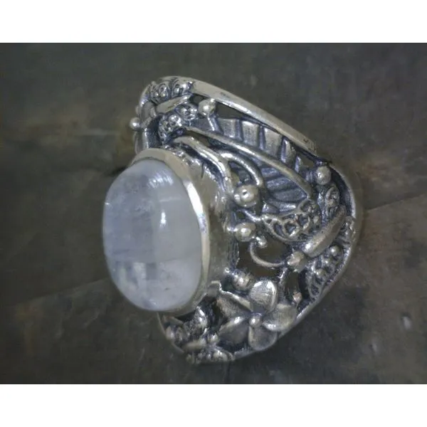 SS BZ Cab Oval Moonstone W/Floral Details Ring Vulcan's Forge LLC KANSAS CITY, MO