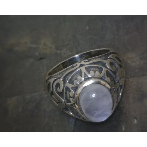 SS BZ Cab Oval Moonstone W/Swirl Details Ring Vulcan's Forge LLC KANSAS CITY, MO