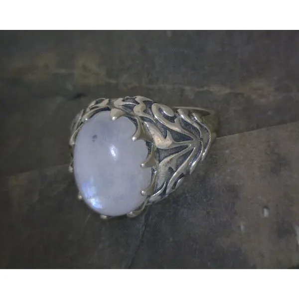 SS Prong Oval Moonstone W Swirl Detail Ring Vulcan's Forge LLC KANSAS CITY, MO