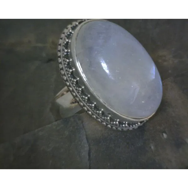 SS BZ Cab Oval Moonstone W Scroll Work Ring Vulcan's Forge LLC KANSAS CITY, MO