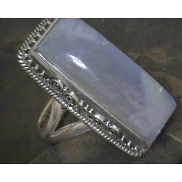 SS BZ Cab Rectangle Moonstone W Scroll Work Ring Vulcan's Forge LLC KANSAS CITY, MO