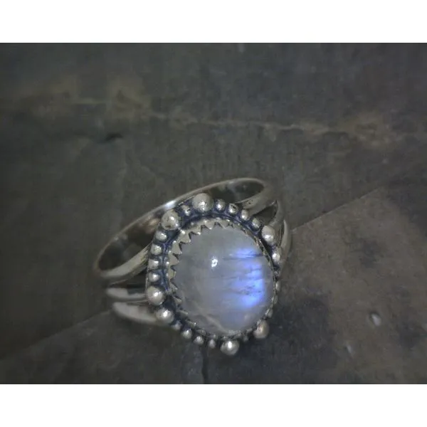 SS BZ Cab Round Moonstone W/ Bead Detail Ring Vulcan's Forge LLC KANSAS CITY, MO
