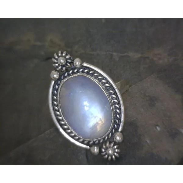 SS BZ Cab Oval Moonstone W/ Bead Detail Ring Vulcan's Forge LLC KANSAS CITY, MO