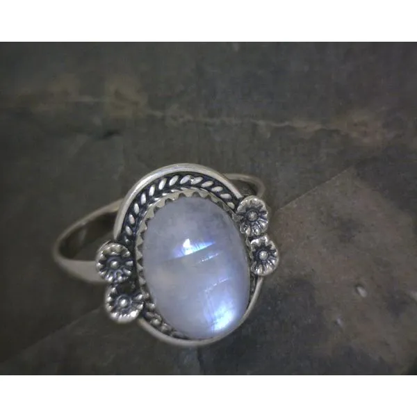 SS BZ Cab Oval Moonstone W/ Bead Detail Ring Vulcan's Forge LLC KANSAS CITY, MO