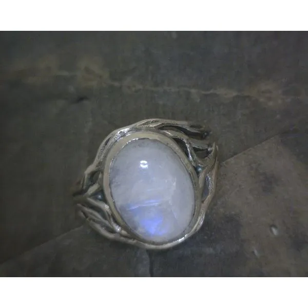 SS BZ Cab Oval Moonstone W/ Tree Cutout Band Ring Vulcan's Forge LLC KANSAS CITY, MO