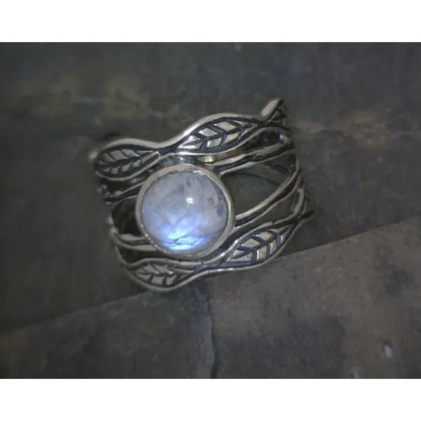 SS BZ Cab Oval Moonstone W/ Leaf Band Ring Vulcan's Forge LLC KANSAS CITY, MO