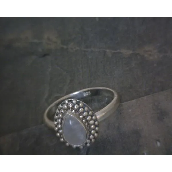 SS BZ Cab Pear Moonstone W/ Bead Halo Ring Vulcan's Forge LLC KANSAS CITY, MO