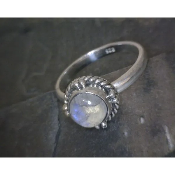 SS BZ Cab Round Moonstone W/ Bead &Rope Detail Ring Vulcan's Forge LLC Kansas City, MO