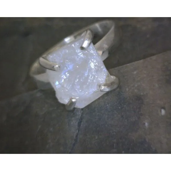 SS Prong Set Freeform Raw Moon Stone RIng Vulcan's Forge LLC KANSAS CITY, MO