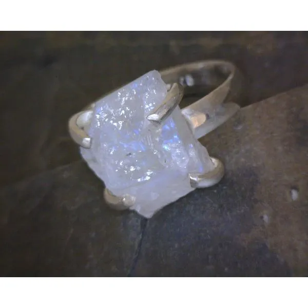 SS Prong Set Freeform Raw Moon Stone RIng Vulcan's Forge LLC KANSAS CITY, MO