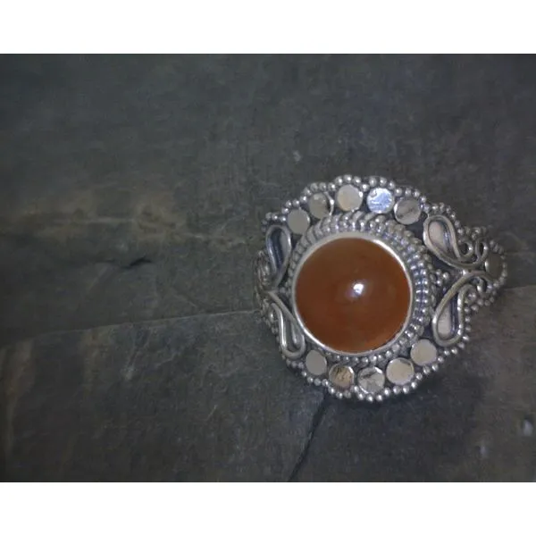 SS BZ Cab Oval Carnelian W Ornate Details Ring Vulcan's Forge LLC KANSAS CITY, MO