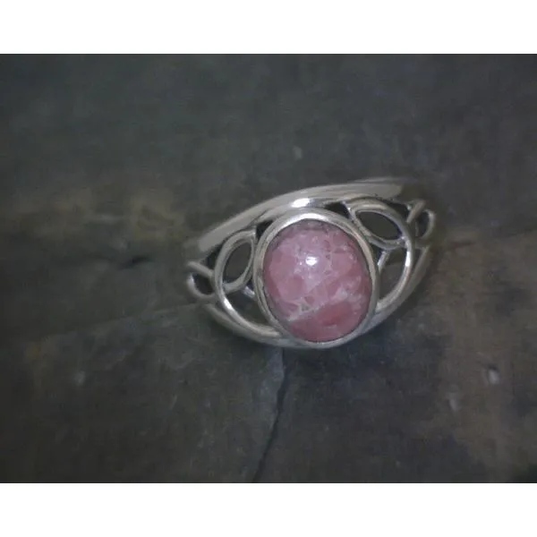 SS BZ Cab Round Rhodochrosite Celtic Knot Band Ring Vulcan's Forge LLC KANSAS CITY, MO