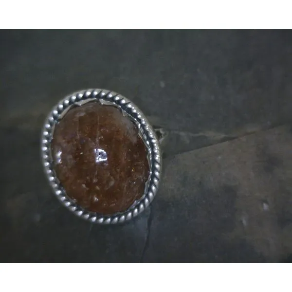 SS BZ Cab Oval  Sun Stone W/ Rope Bezel Ring Vulcan's Forge LLC KANSAS CITY, MO