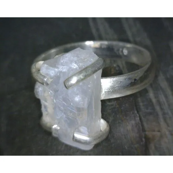 SS Prong Set Freeform Raw Moon Stone RIng Vulcan's Forge LLC KANSAS CITY, MO