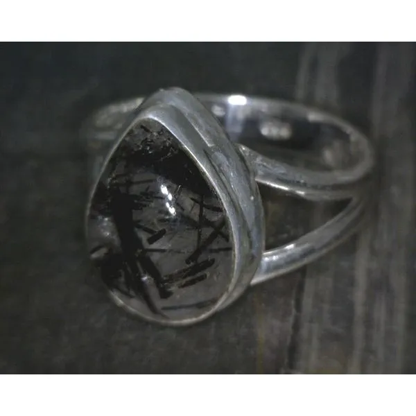 SS Bz Cab Pear Tourmalated Quartz Quartz Ring Vulcan's Forge LLC Kansas City, MO