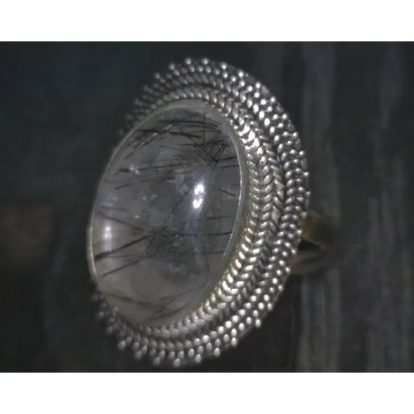 SS Bz Cab Oval Tourmalated Quartz  W Rope Edge Ring Vulcan's Forge LLC KANSAS CITY, MO