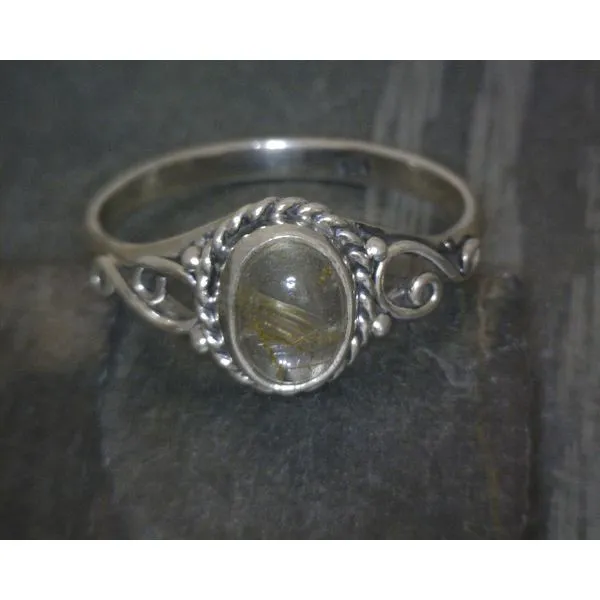 SS Bz Oval Rutilated Quartz W Rope & SCrollwork Ring Vulcan's Forge LLC KANSAS CITY, MO