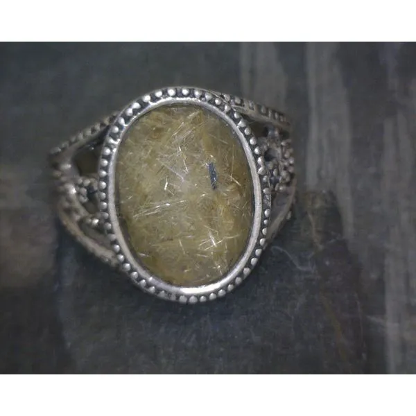 SS BZ Faceted  Rutilated Quartz Scrollwork Ring Vulcan's Forge LLC KANSAS CITY, MO