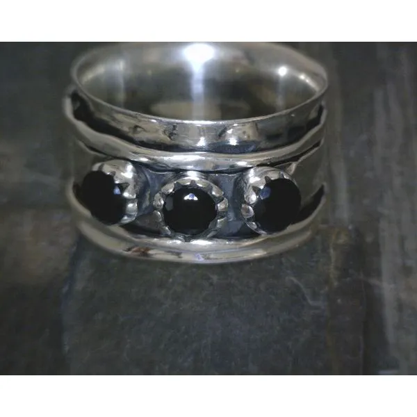 SS BZ Faceted 3 Stone Black Spinel Spinner Ring Vulcan's Forge LLC KANSAS CITY, MO