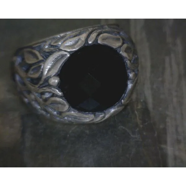 SS BZ Faceted Oval Onyx W Leaf Band Ring Vulcan's Forge LLC KANSAS CITY, MO