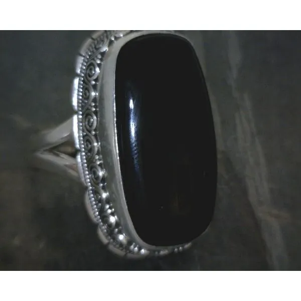 SS BZ Cab Rectangle Onyx W Ornate Bezel Ring Vulcan's Forge LLC KANSAS CITY, MO