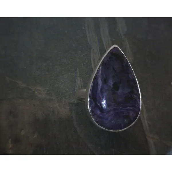SS Bz Pear Charoite W Scrollwork Bezel Ring Vulcan's Forge LLC KANSAS CITY, MO