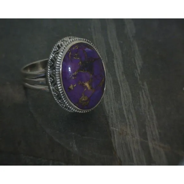 SS Oval Enhanced Turquoise W Scrollwork Bezel Ring Vulcan's Forge LLC KANSAS CITY, MO
