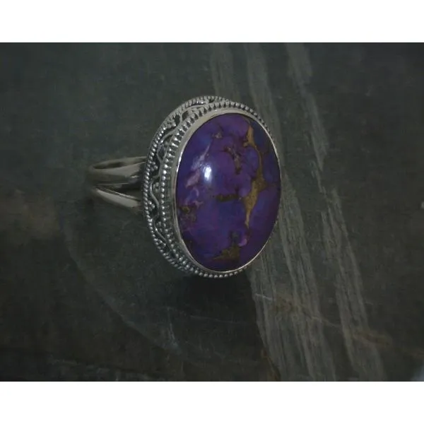 SS Oval Enhanced Turquoise W Scrollwork Bezel Ring Vulcan's Forge LLC KANSAS CITY, MO