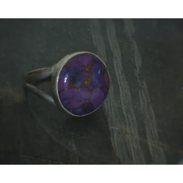 SS BZ Cab Round Enhanced Turquoise Split Band Ring Vulcan's Forge LLC KANSAS CITY, MO