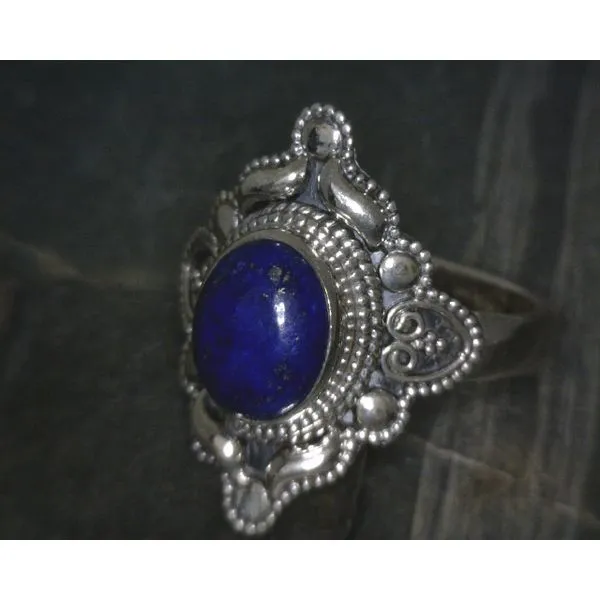 SS Bz Cab Pear Lapis Vintage Style Ring Vulcan's Forge LLC KANSAS CITY, MO
