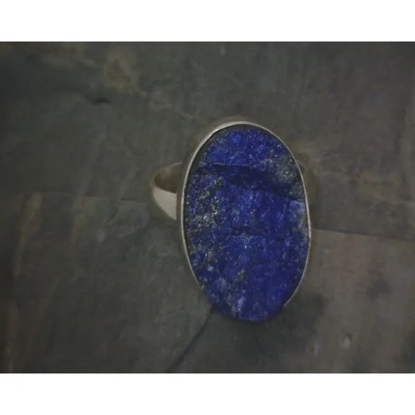 SS BZ Oval Raw Lapis Ring Vulcan's Forge LLC KANSAS CITY, MO