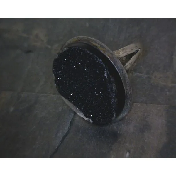 SS BZ Oval Black Druzy Split Band Ring Vulcan's Forge LLC KANSAS CITY, MO