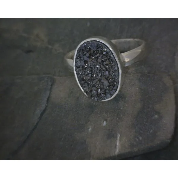 SS BZ Oval Gray Druzy Split Band Ring Vulcan's Forge LLC KANSAS CITY, MO