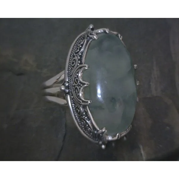 SS Cab Oval Prehnite W Scrollwork Bz Ring Vulcan's Forge LLC KANSAS CITY, MO