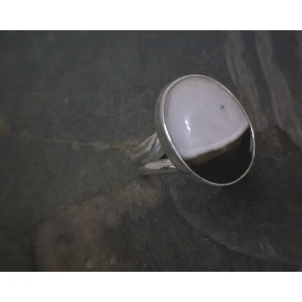 SS BZ Cab Oval Brown & Cream Stone Ring Vulcan's Forge LLC KANSAS CITY, MO
