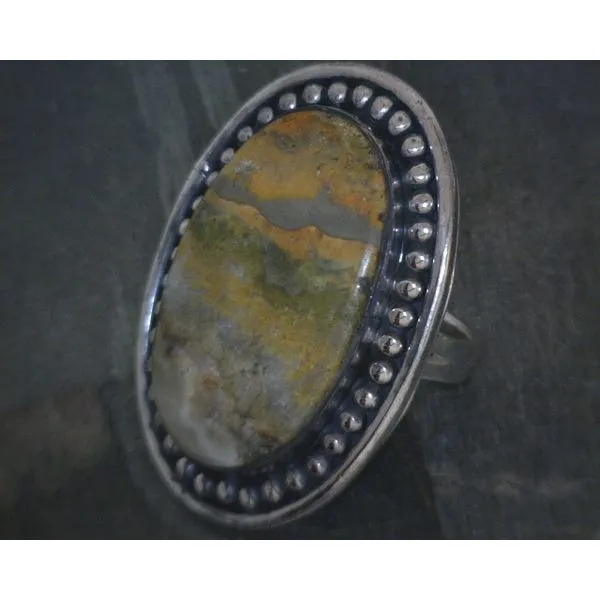 Ss Bz Cab Oval Bumblebee Jasper W Bead Edge Vulcan's Forge LLC KANSAS CITY, MO