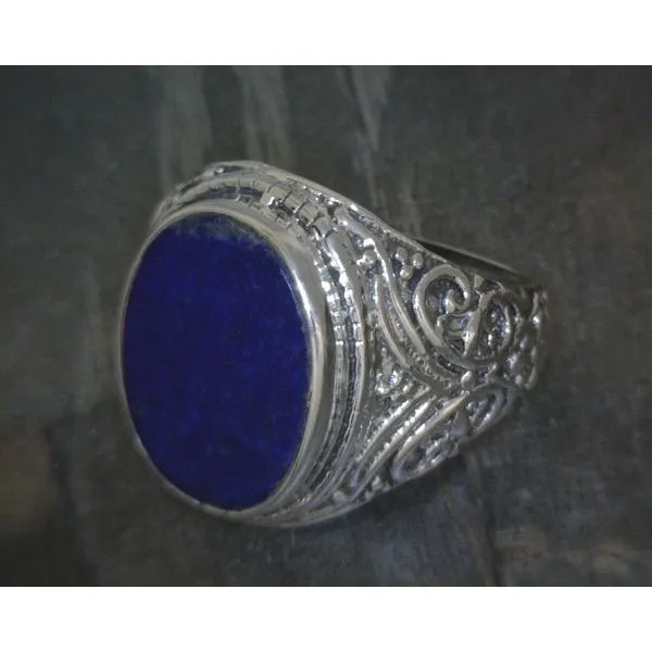 Ss Bz Oval Lapis W Scrollwork Band Vulcan's Forge LLC KANSAS CITY, MO