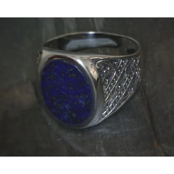 Ss Bz Oval Lapis W Scrollwork Band Vulcan's Forge LLC KANSAS CITY, MO